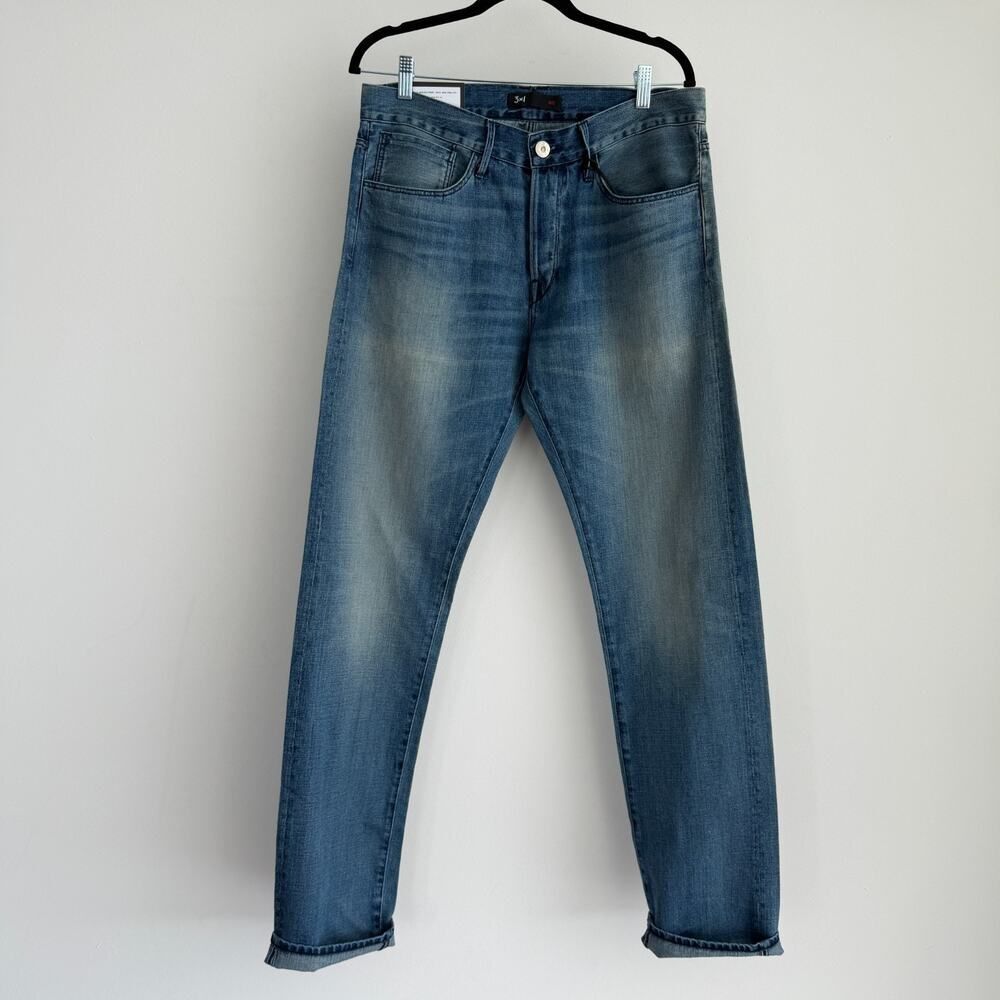 3x1 Jeans Mens 34x34 Blue M3 Selvedge Slim Straight Faded Drigs Denim Button Fly